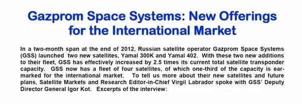 Gazprom Space Systems: New Offerings for the International Market